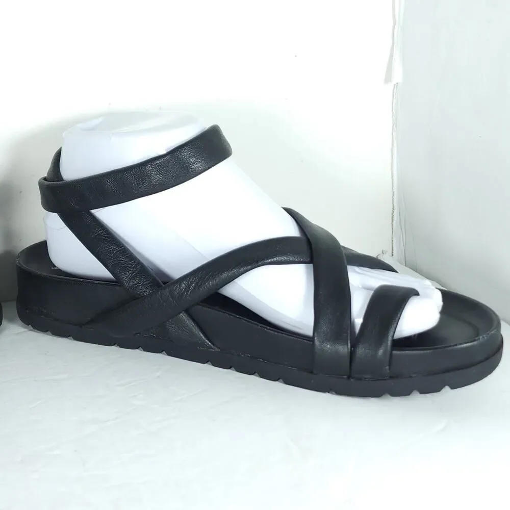 Matisse Women's Hartley US 9M Black Leather Toe Loop Strappy Sandals Shoes